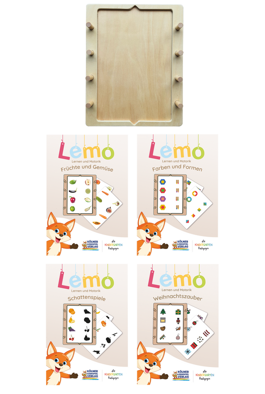 3 Yaş ve üzeri için Lemo Başlangıç Seti: Ahşap Çerçeve + 5 Kart Seti
