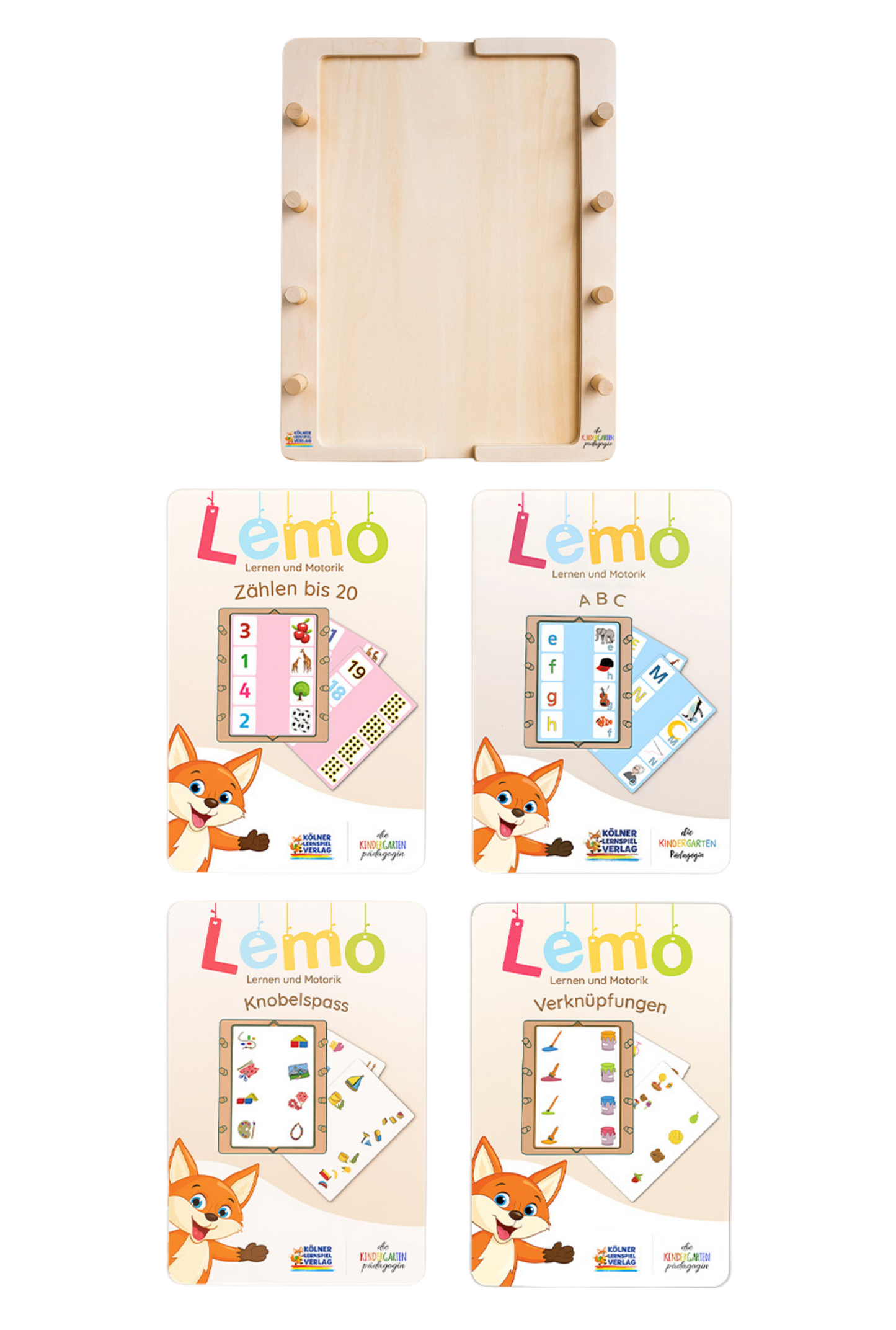 5 Yaş ve üzeri için Lemo Başlangıç Seti: Ahşap Çerçeve + 4 Kart Seti