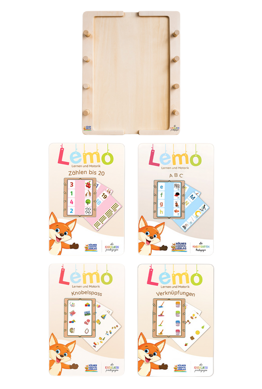 5 Yaş ve üzeri için Lemo Başlangıç Seti: Ahşap Çerçeve + 4 Kart Seti
