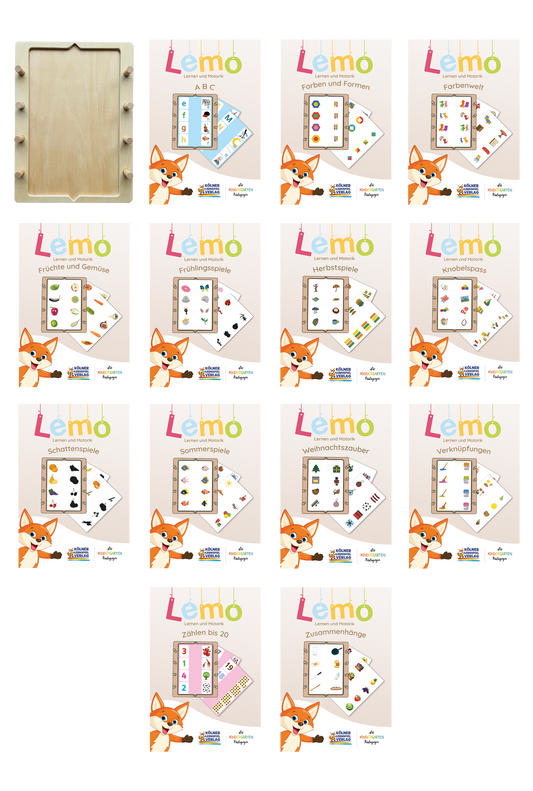 Das große Lemo Set mit Holzrahmen und 13 Kartensätzen 